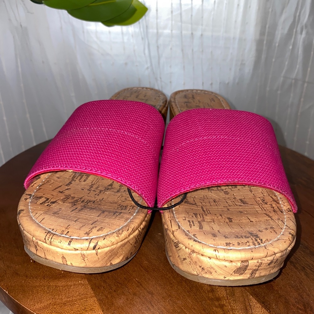 pink wedges with cork-look soles, size 9. never worn. - Picture 2 of 3